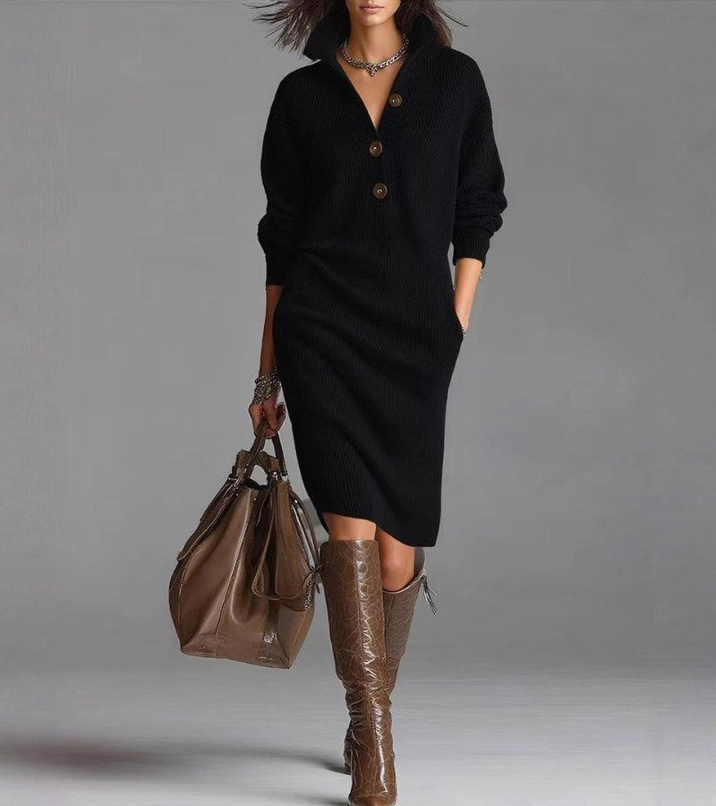Women's Elegant Button-Front Sweater Dress