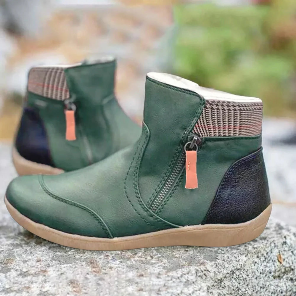Women's Waterproof Zip Leather Ankle Boots