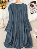 Women's Plus Size Ribbed Button Sweater Dress