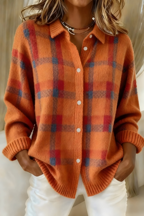 Women's Check Knitted Plaid Cardigan