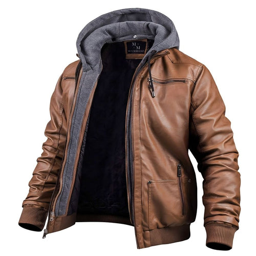 Men's Premium Hooded Winter Leather Jacket