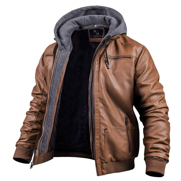 Men's Premium Hooded Winter Leather Jacket