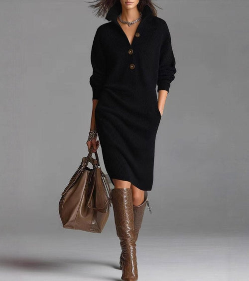 Women's Elegant Button-Front Sweater Dress