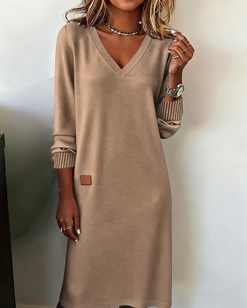 Women's V-Neck Knitted Sweater Dress