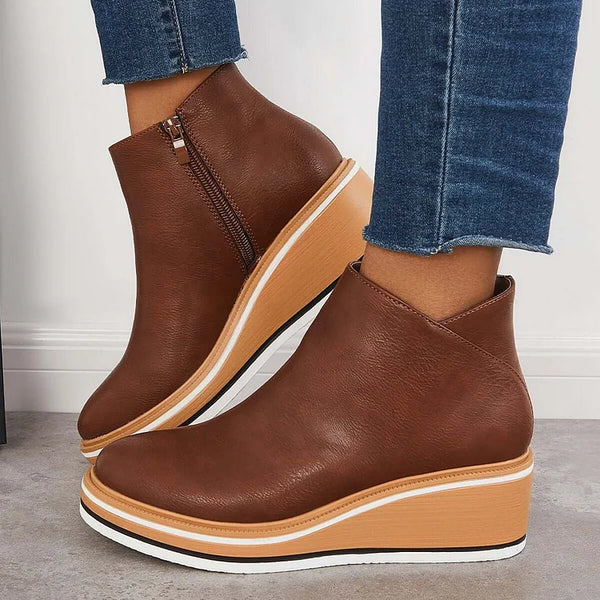 Women's Leather Platform Zip Ankle Boots