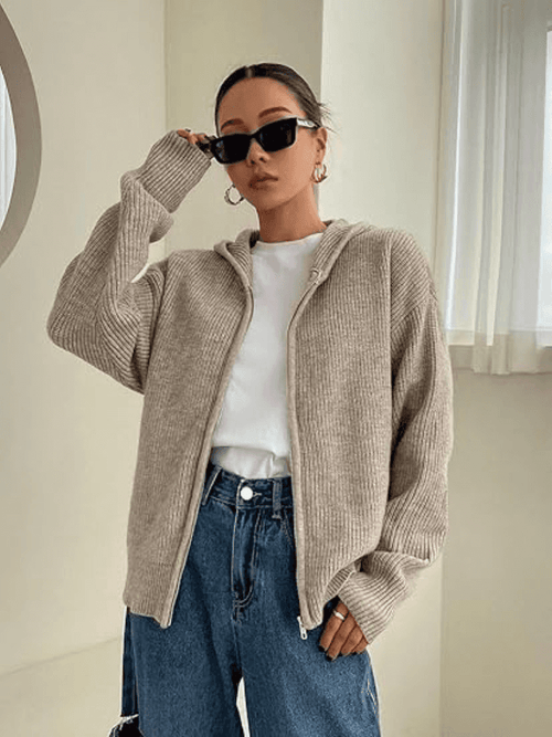 Women's Knitted Zip-Up Hoodie Sweater