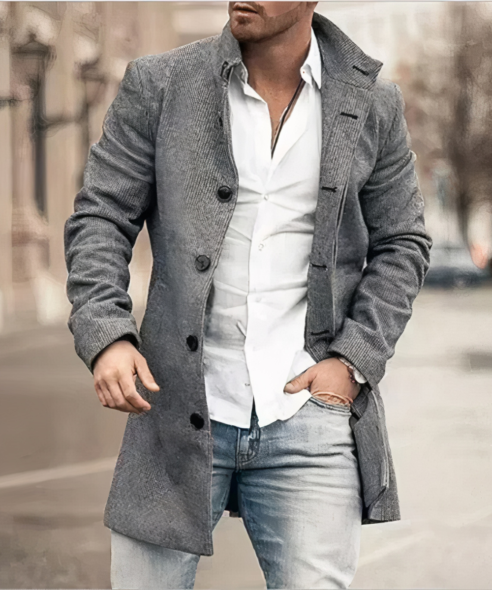 Men's Button-Through Check Trench Coat