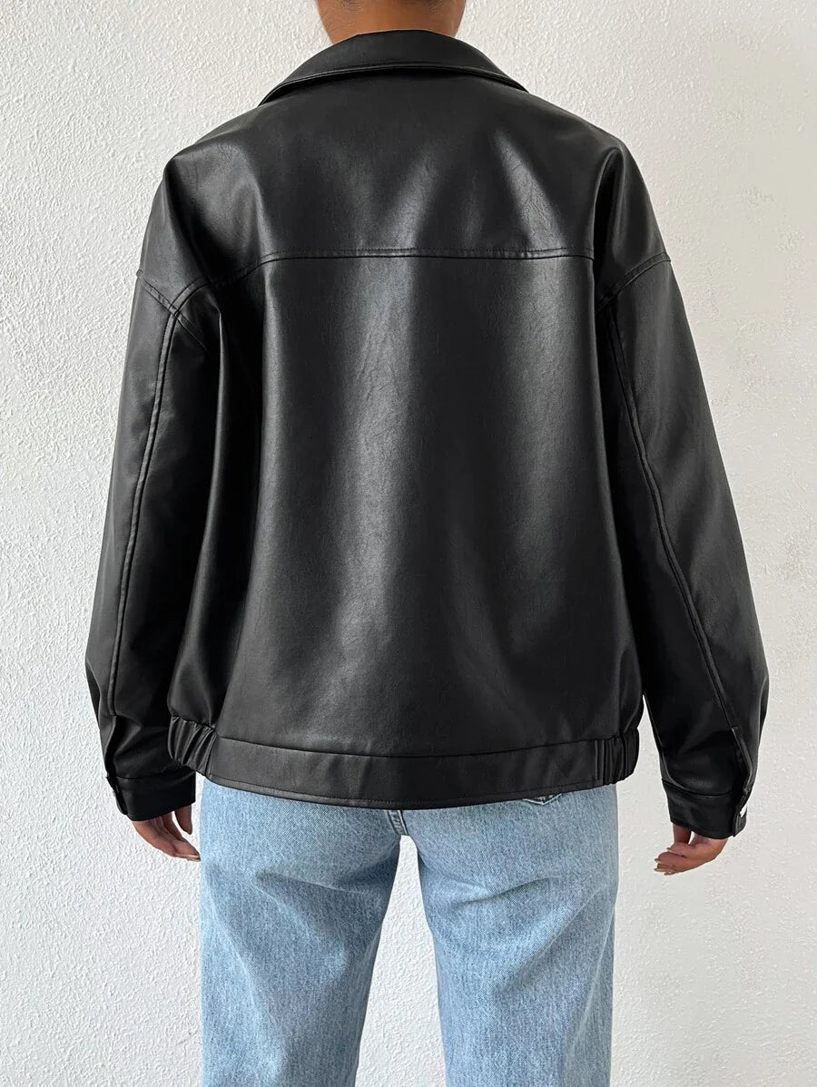 Adelaide | Women's Oversized Faux Leather Jacket Zip up