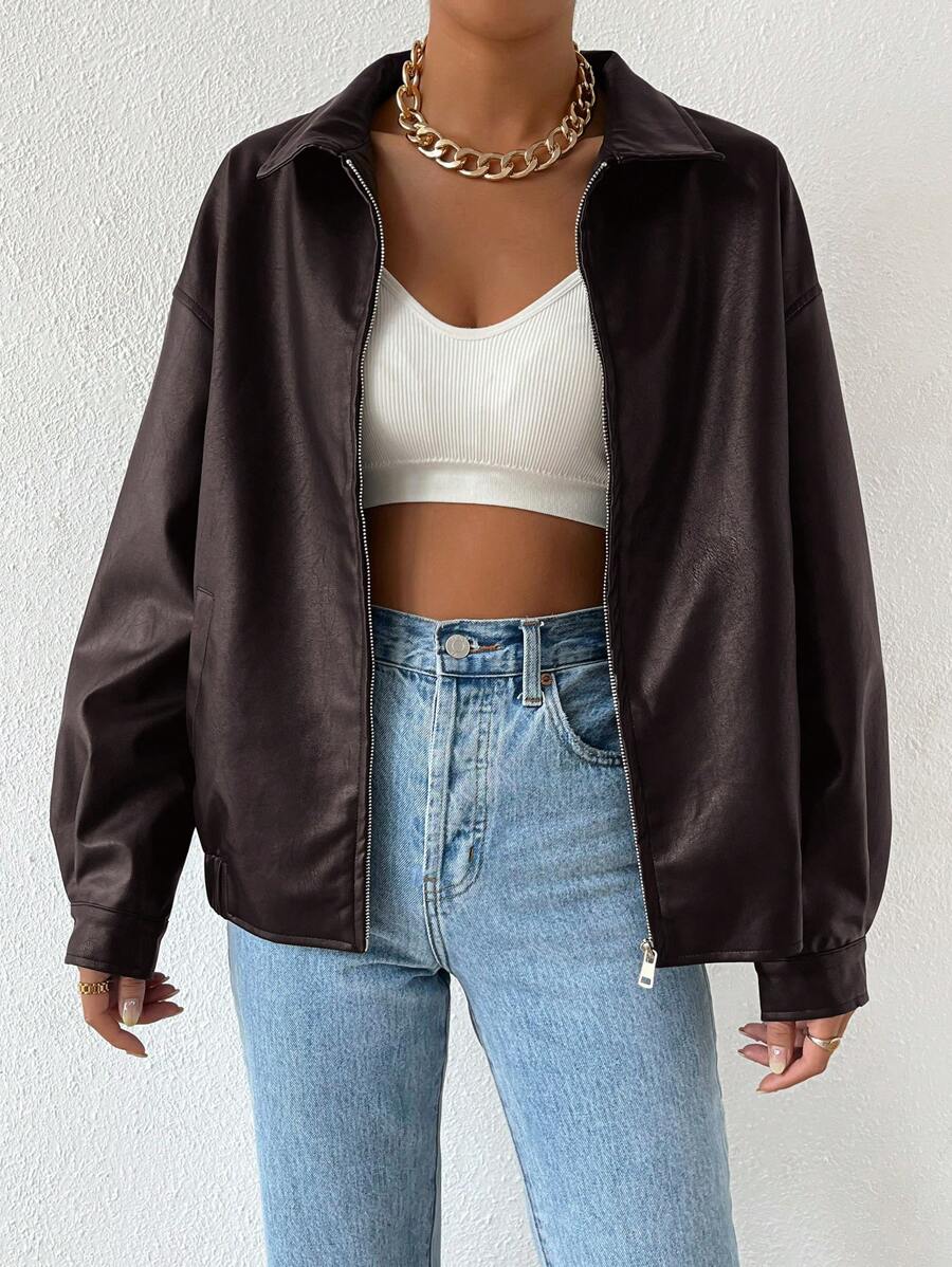 Adelaide | Women's Oversized Faux Leather Jacket Zip up
