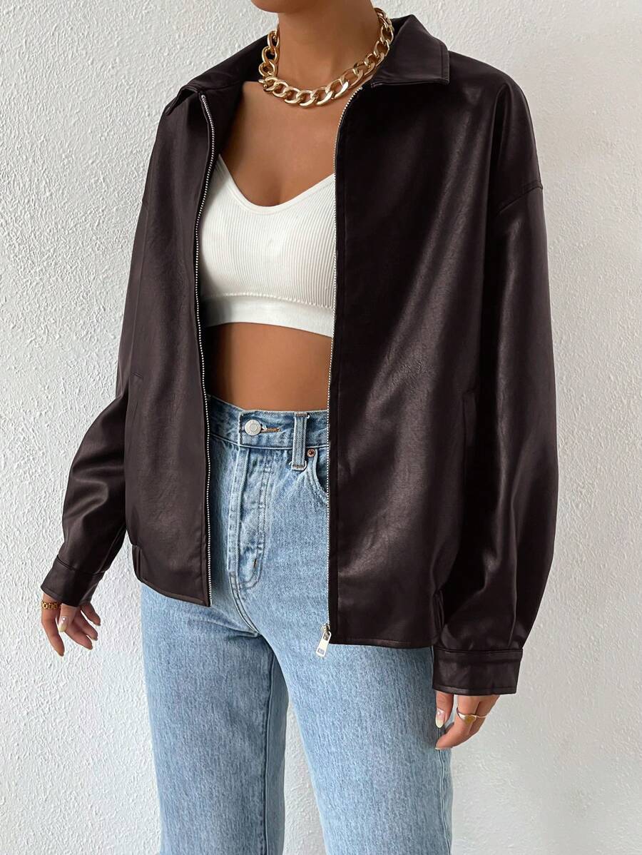 Adelaide | Women's Oversized Faux Leather Jacket Zip up