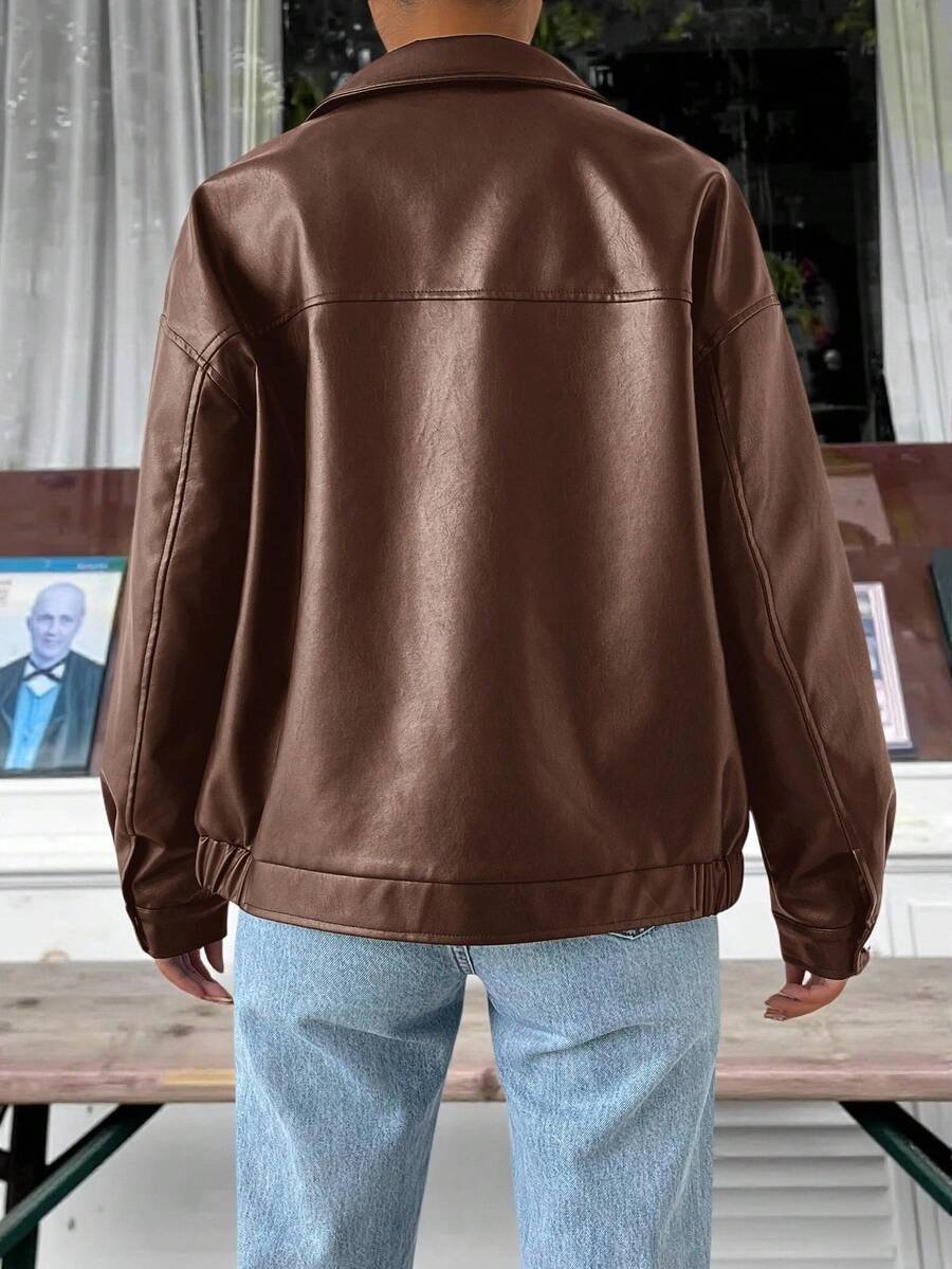 Adelaide | Women's Oversized Faux Leather Jacket Zip up