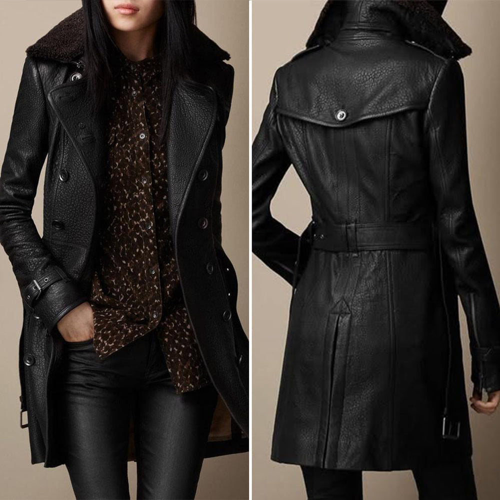 Anouk | Women's Belted Longline Leather Trench Coat