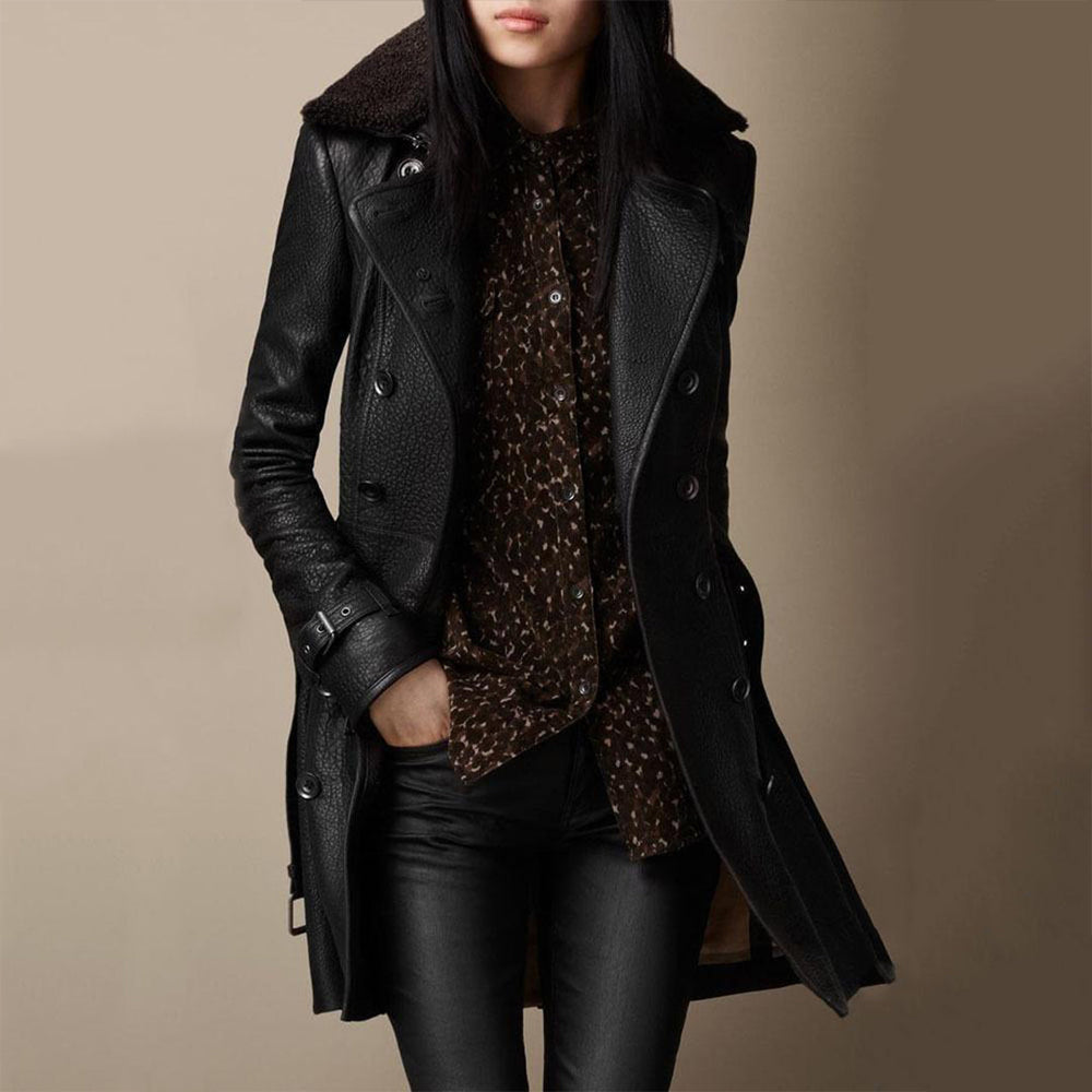 Anouk | Women's Belted Longline Leather Trench Coat