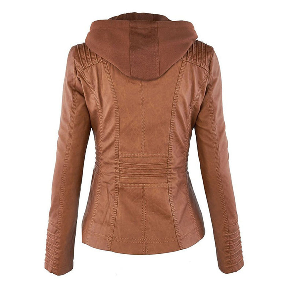 Ariadne | Women's Hooded Leather Jacket Zip up