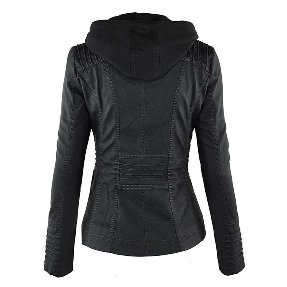 Ariadne | Women's Hooded Leather Jacket Zip up
