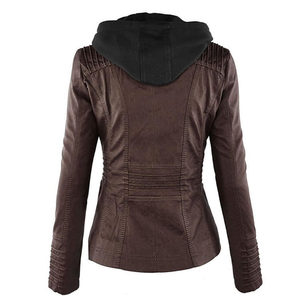 Ariadne | Women's Hooded Leather Jacket Zip up