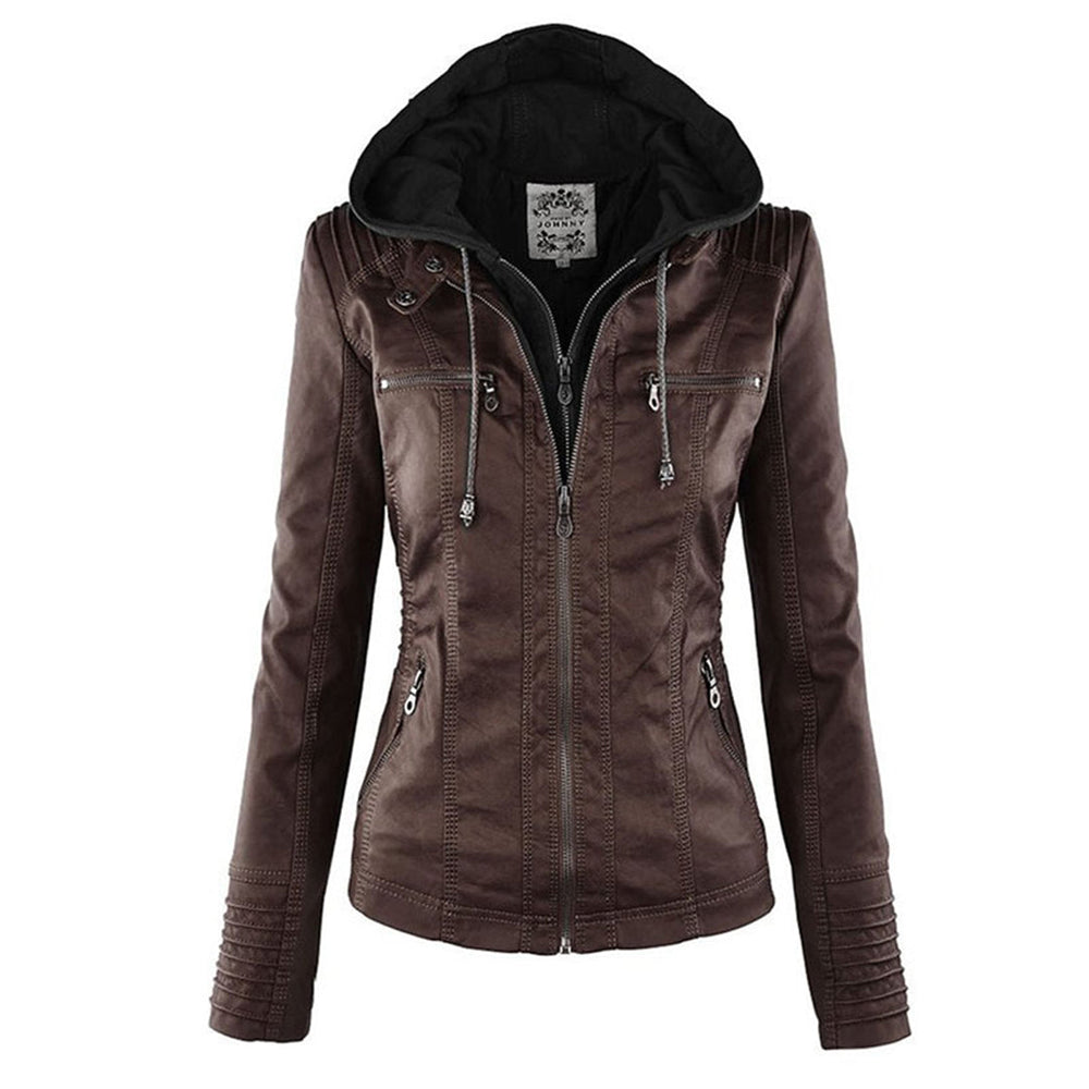 Ariadne | Women's Hooded Leather Jacket Zip up