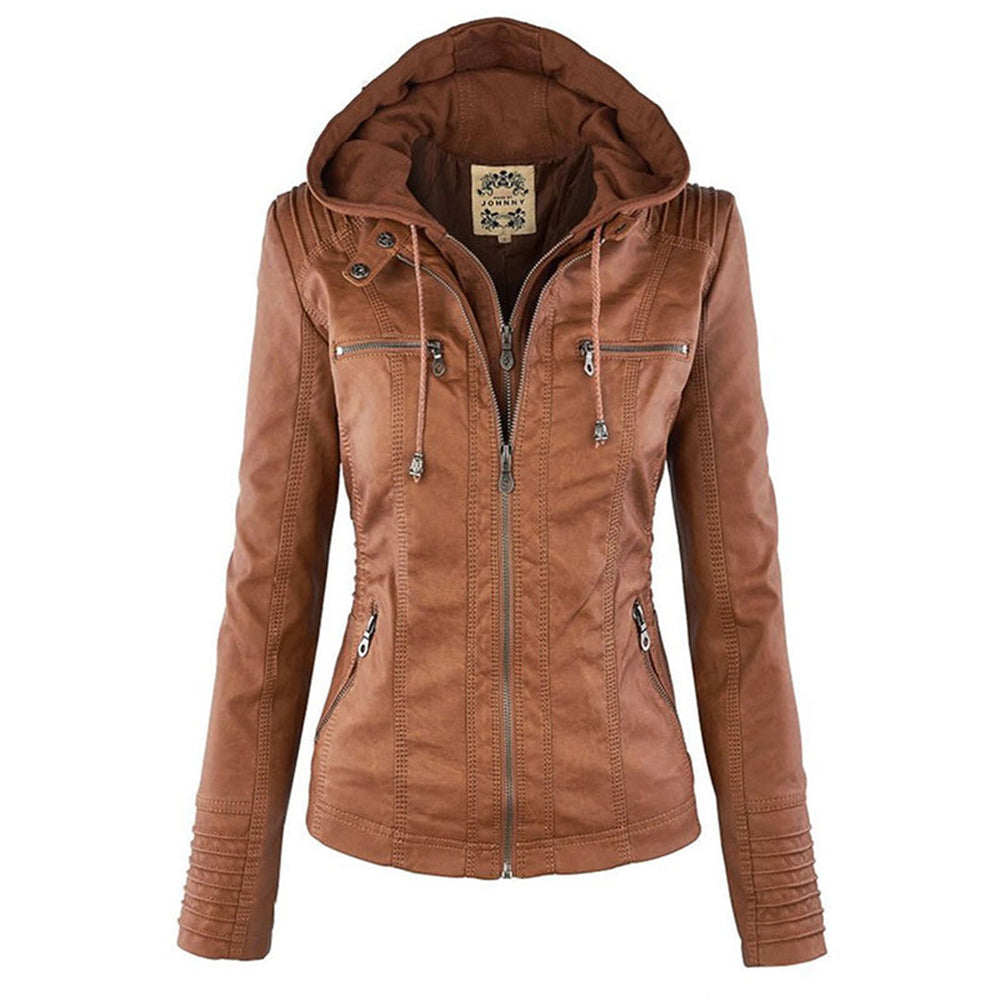 Ariadne | Women's Hooded Leather Jacket Zip up
