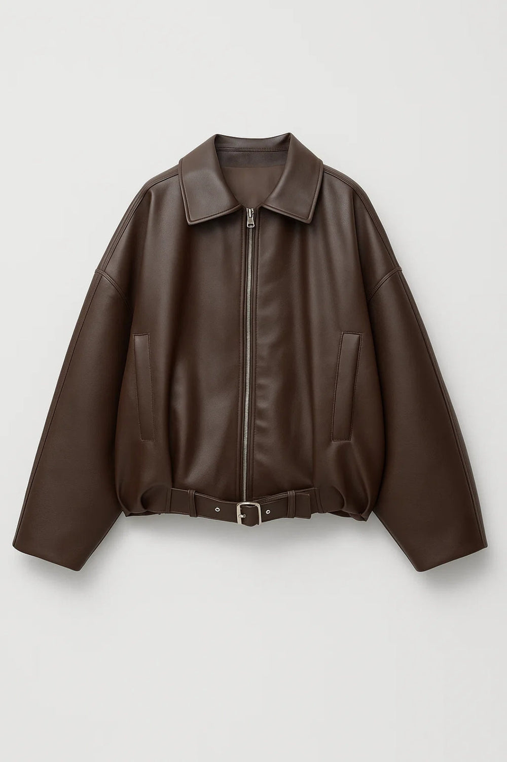 Astrid | Women's Cropped Belted Oversized Faux Leather Jacket