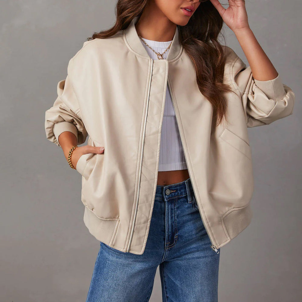 Avery | Women's Oversized Bomber Leather Jacket Faux