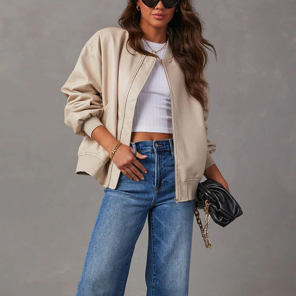 Avery | Women's Oversized Bomber Leather Jacket Faux