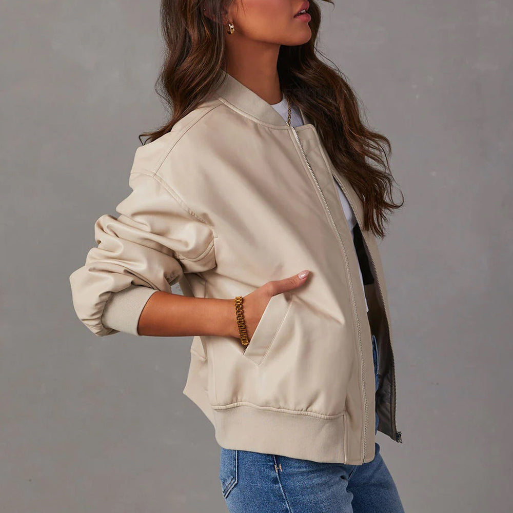 Avery | Women's Oversized Bomber Leather Jacket Faux