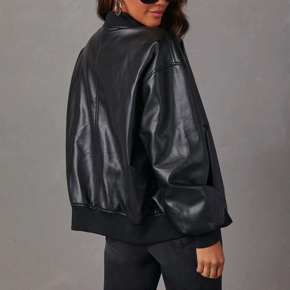Avery | Women's Oversized Bomber Leather Jacket Faux