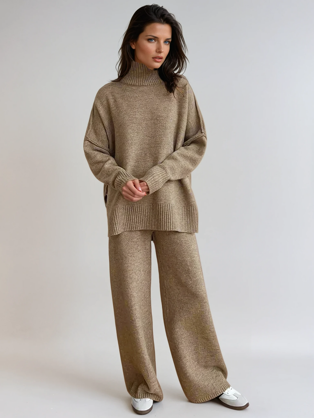 Women's Turtleneck Wide-Leg Knitted Lounge Set
