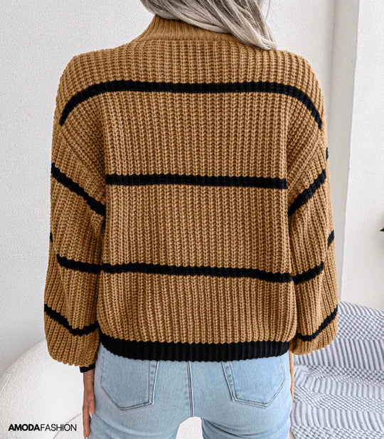 Helena | Women's Striped Roll Neck Jumper Knitted