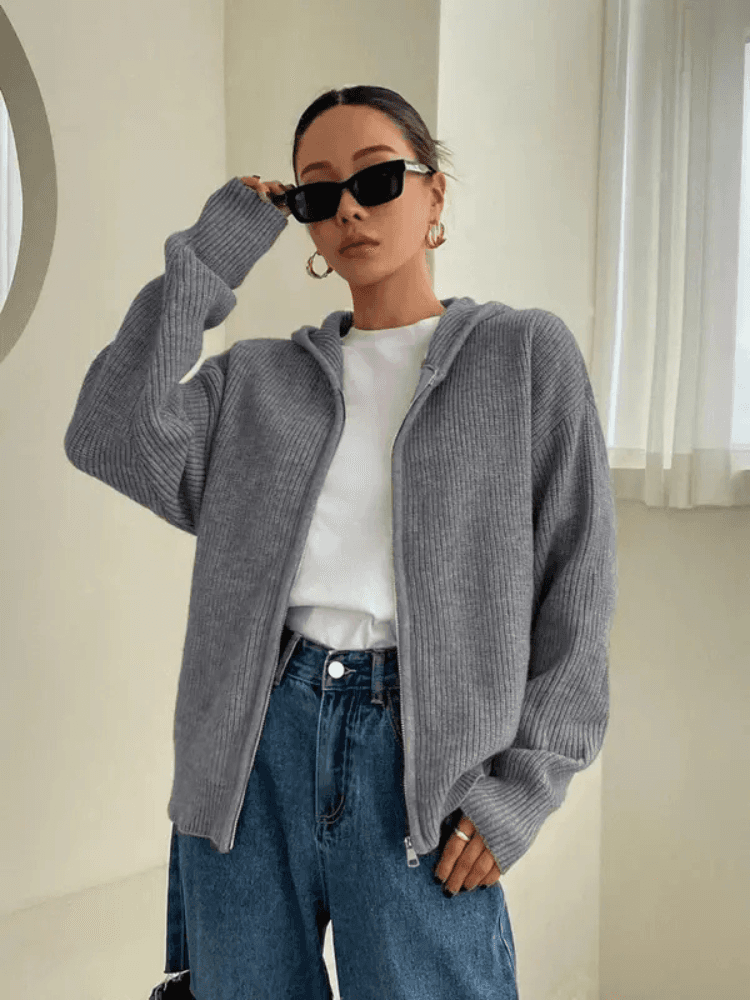 Ivy | Women's Hooded Zip up Knitted Jumper