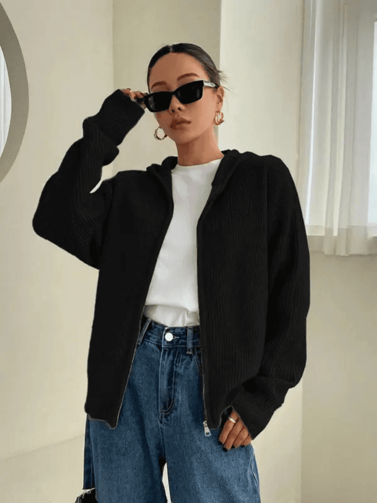 Ivy | Women's Hooded Zip up Knitted Jumper
