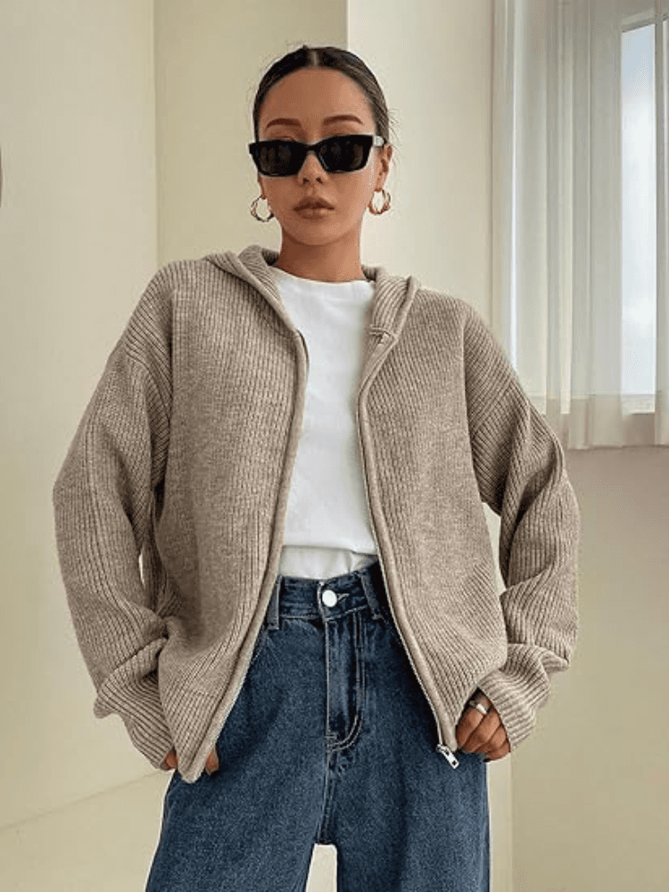 Ivy | Women's Hooded Zip up Knitted Jumper