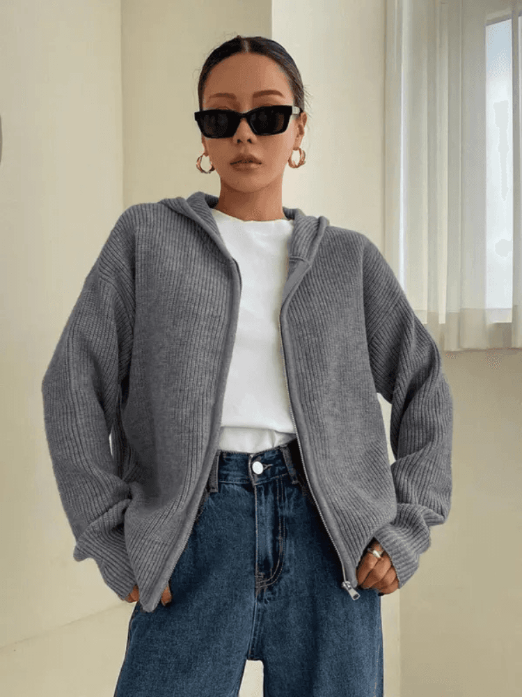 Ivy | Women's Hooded Zip up Knitted Jumper