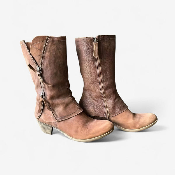 Women's Zip-Detail Mid-Calf Leather Boots