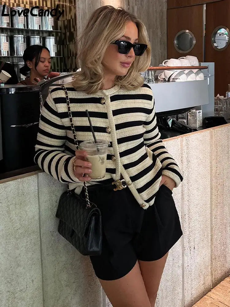 Josephine | Women's Striped Button Front Cardigan Knitted