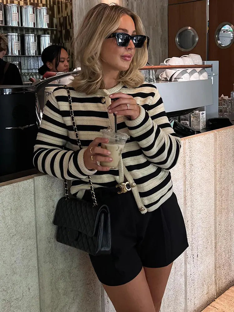 Josephine | Women's Striped Button Front Cardigan Knitted