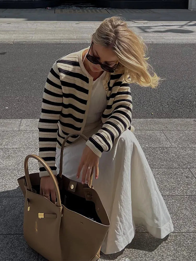 Josephine | Women's Striped Button Front Cardigan Knitted