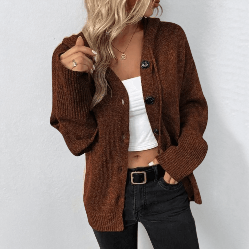 Junia | Women's Hooded Button Front Cardigan Knitted