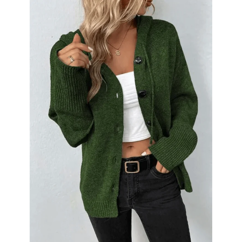 Junia | Women's Hooded Button Front Cardigan Knitted