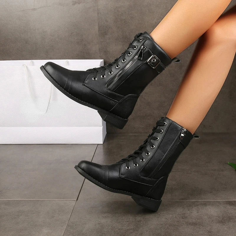 Marina | Women's Mid Calf Lace up Leather Boots