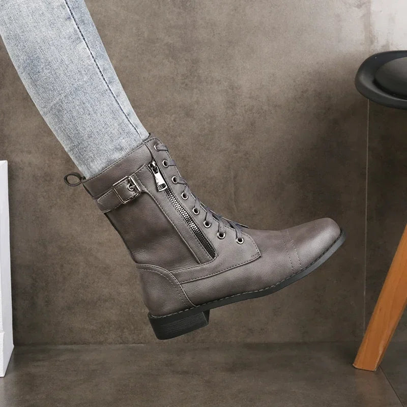 Marina | Women's Mid Calf Lace up Leather Boots