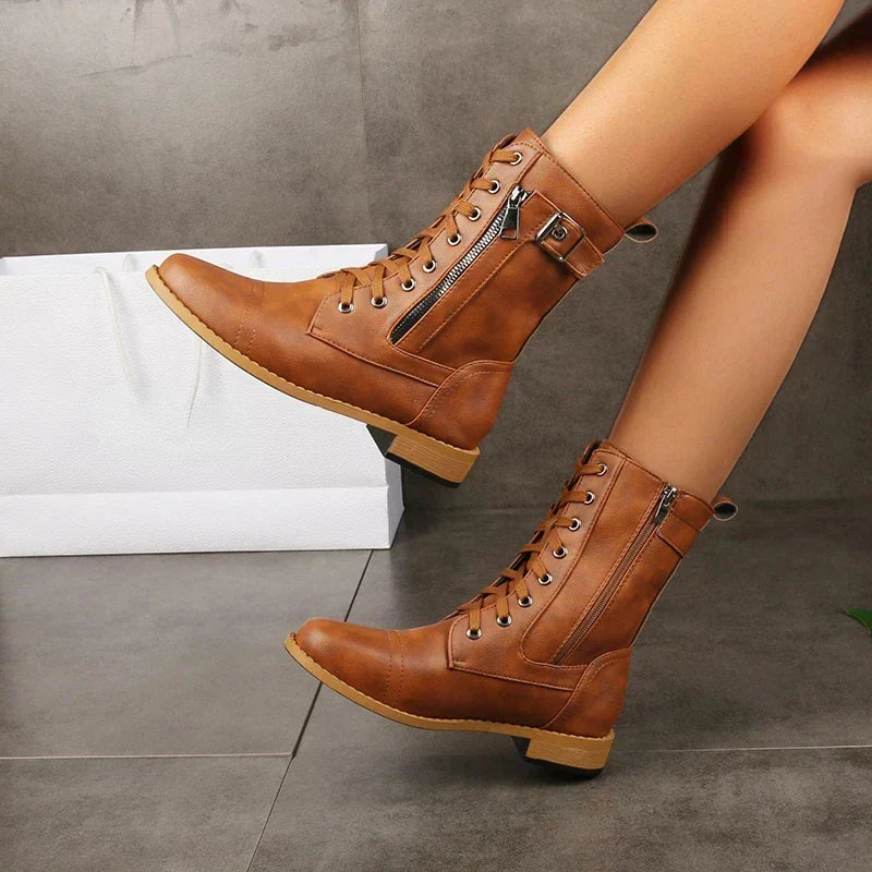 Marina | Women's Mid Calf Lace up Leather Boots