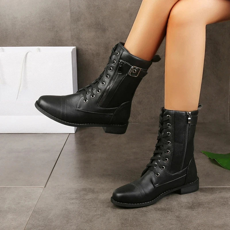 Marina | Women's Mid Calf Lace up Leather Boots