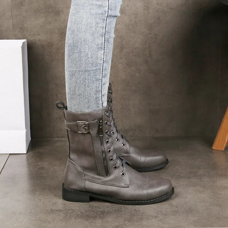 Marina | Women's Mid Calf Lace up Leather Boots