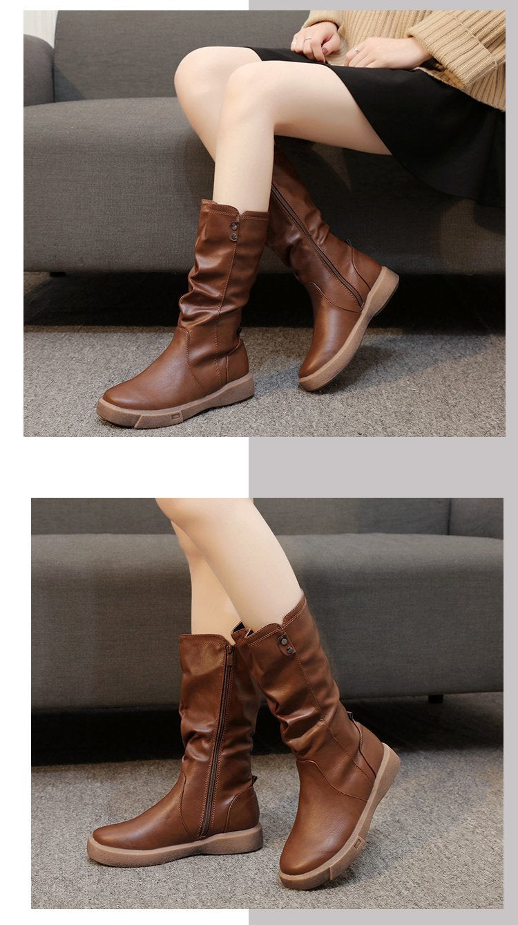 Marlowe | Women's Mid Calf Leather Boots Low Heel