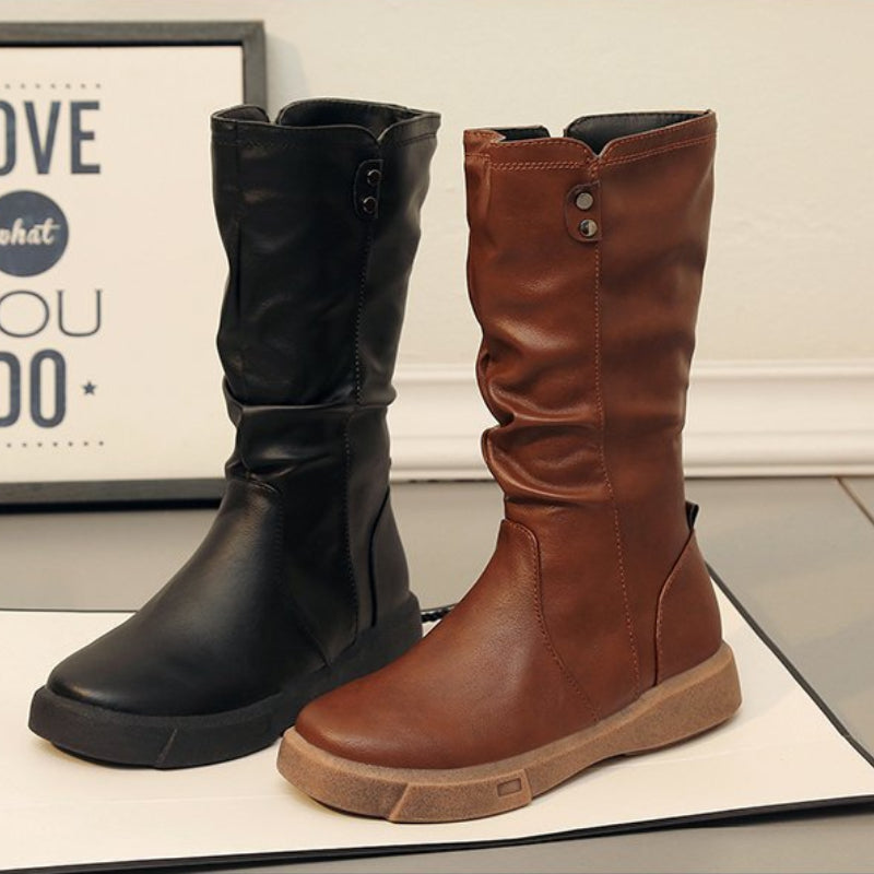 Marlowe | Women's Mid Calf Leather Boots Low Heel