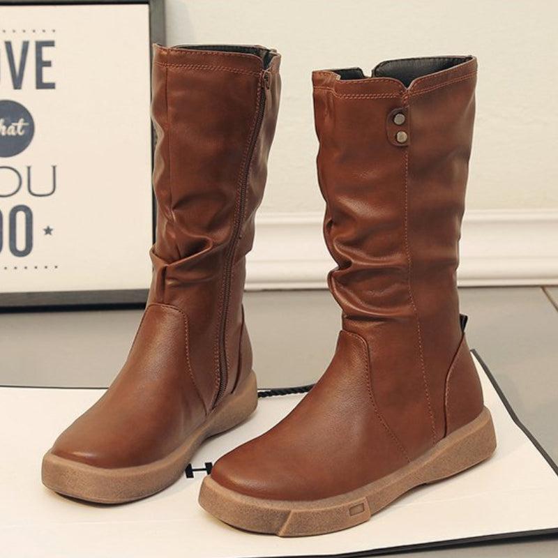 Marlowe | Women's Mid Calf Leather Boots Low Heel