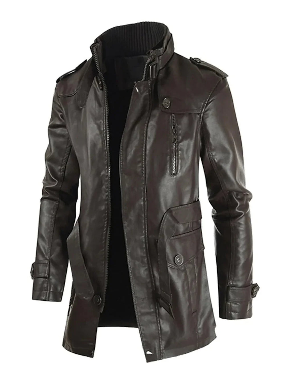 Men's Long Leather Coat Jacket