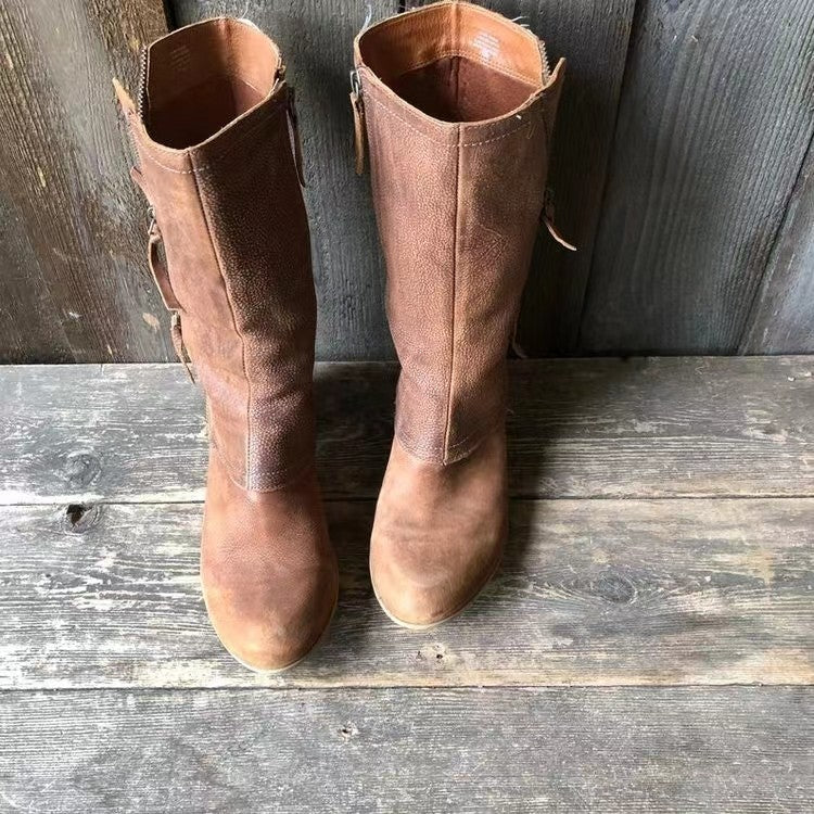 Matilde | Women's Mid Calf Leather Boots Block Heel