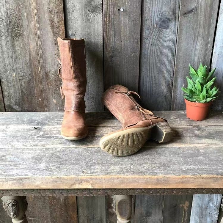 Matilde | Women's Mid Calf Leather Boots Block Heel